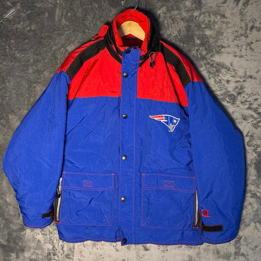 VTG 90s Champion New England Patriots 3-in-1 System Jacket Fleece Large Blue/Red